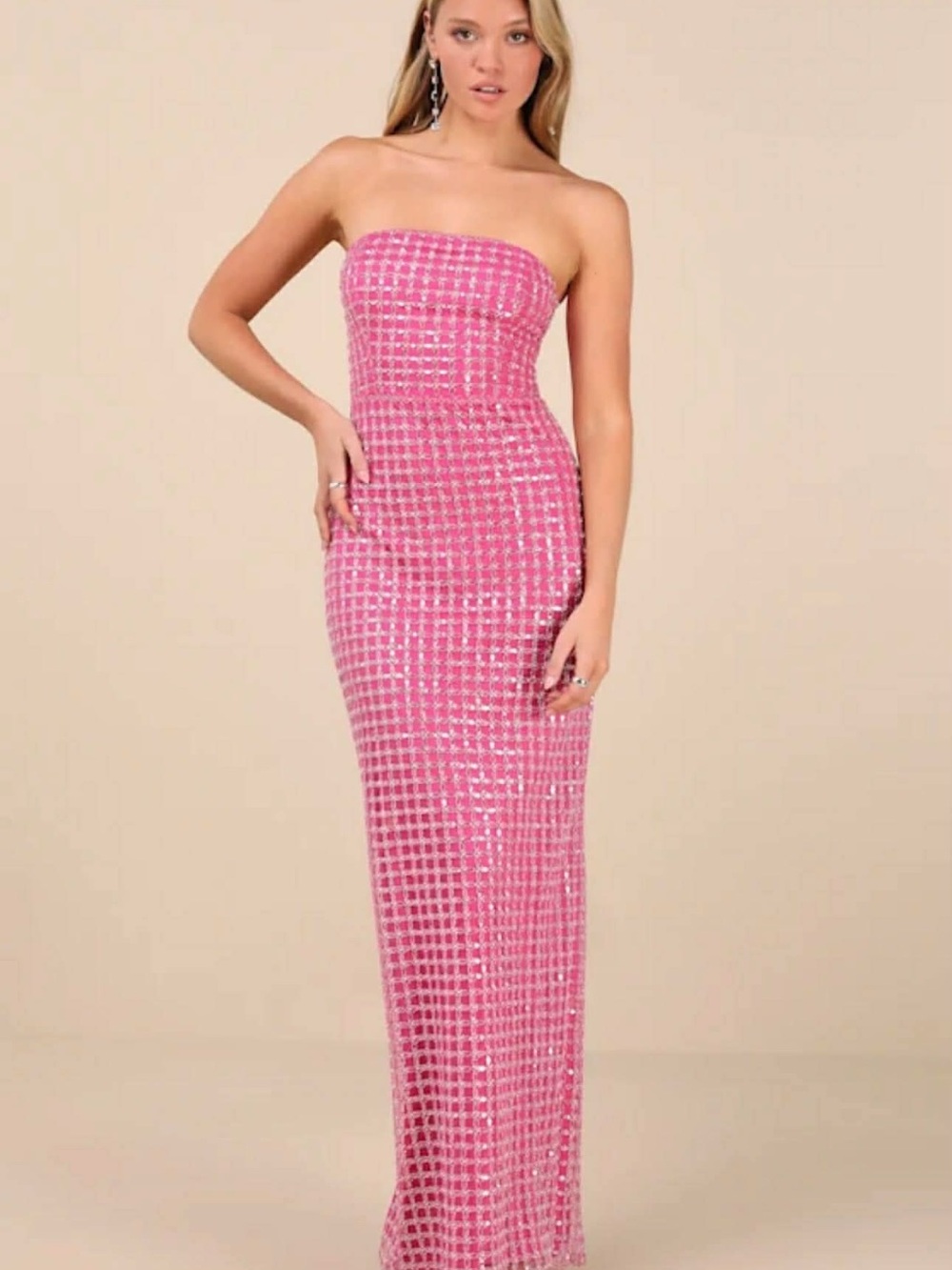 Lulus Perfectly Luxurious Pink Pearl Strapless Maxi Dress